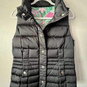 Lilly Pulitzer Isabelle Down Vest Black Puffer Quilted Pockets